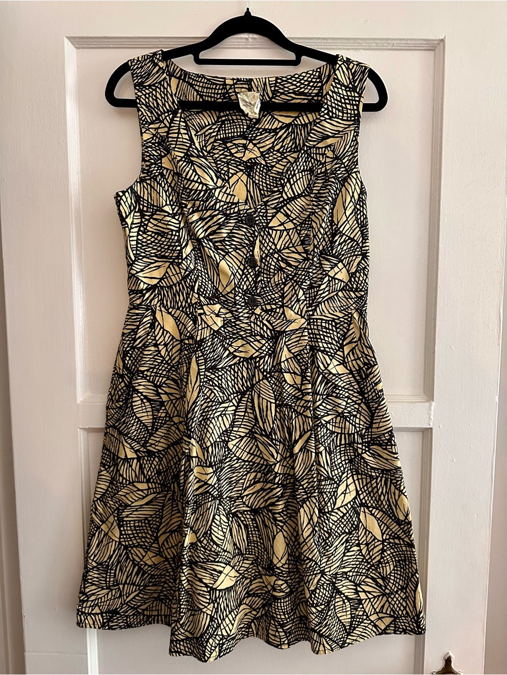ANTHROPOLOGIE made in.. san francisco yellow and black palm leaf dress size 6